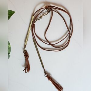 Brown Leather Wrap Necklace with Gold Accents